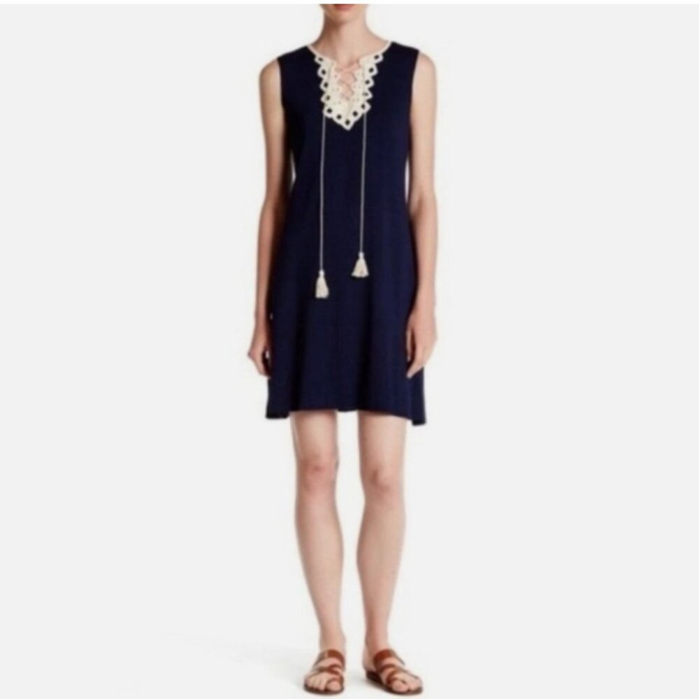 Max Studio Lace-Up Crochet Neck Tassels Sleeveless Dress - Picture 4 of 16